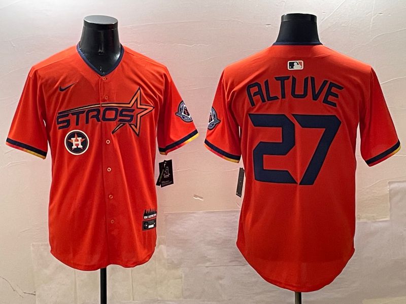 Men Houston Astros #27 Altuve Orange Three generations Joint Name 2025 Nike MLB Jersey style 8